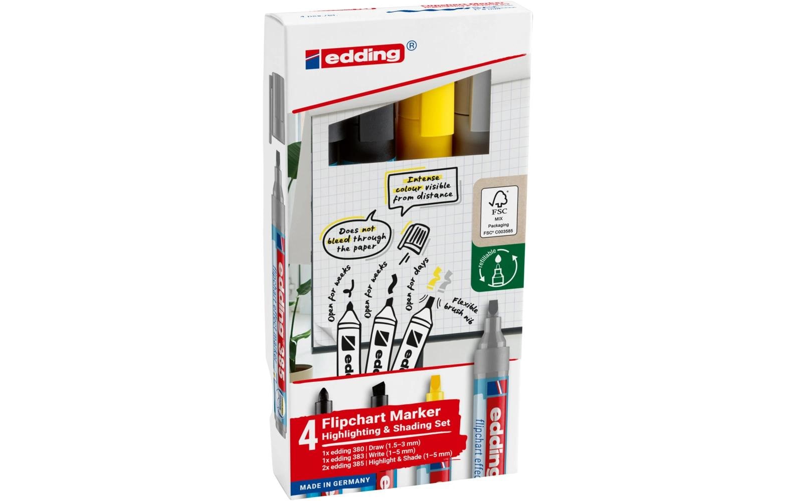 edding e-385 Flipchartmarker Set E-4 Set 4 Stück, Markieren/Schattieren