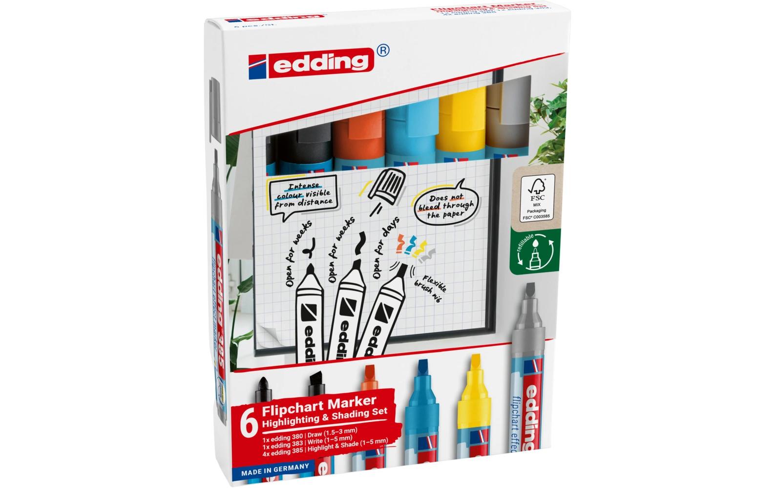 edding e-385 Flipchartmarker Set E-6 Set 6 Stück, Markieren/Schattieren