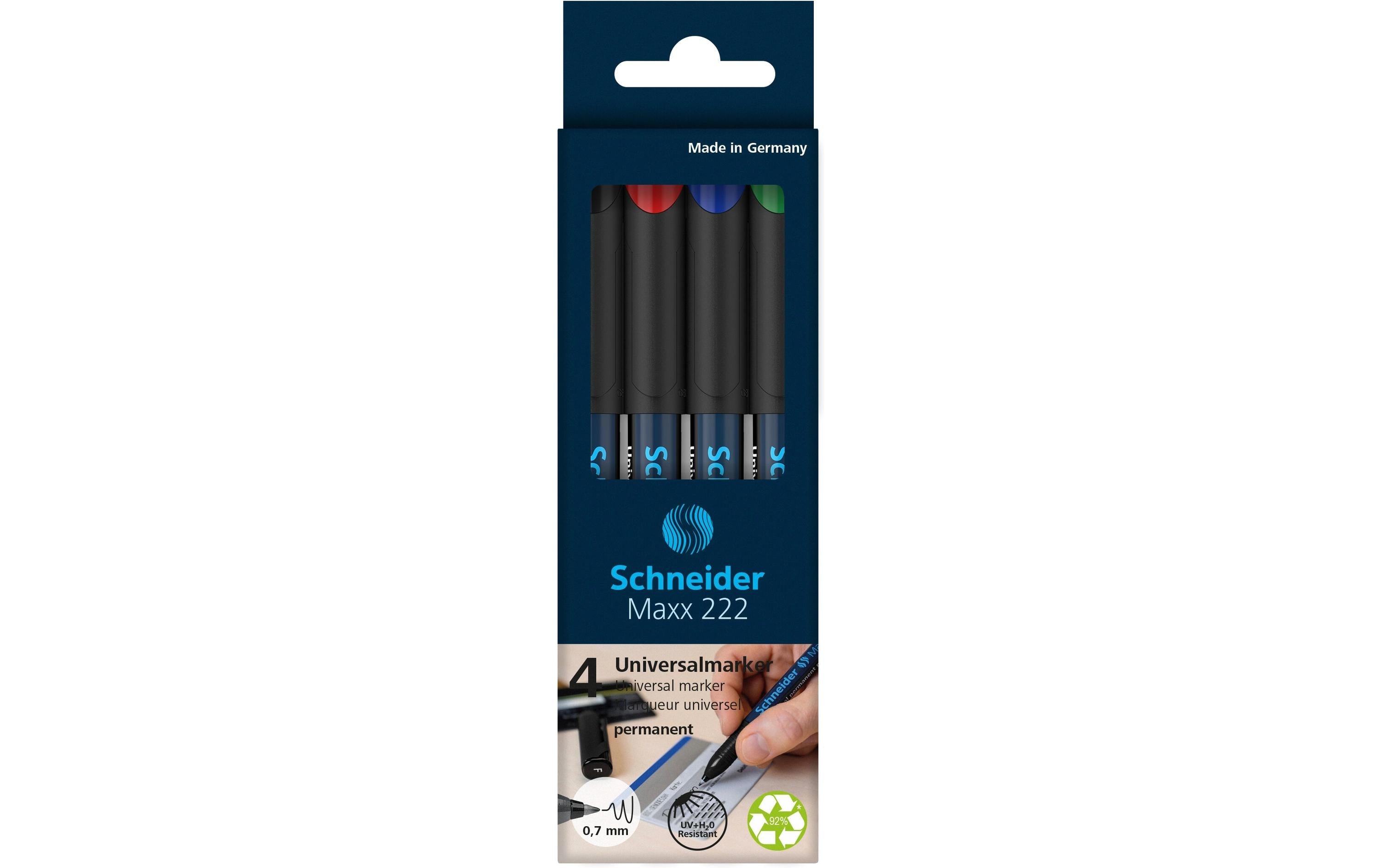 Schneider OHP-Marker Maxx permanent F, 4er Etui: rot, blau, grün, schwarz