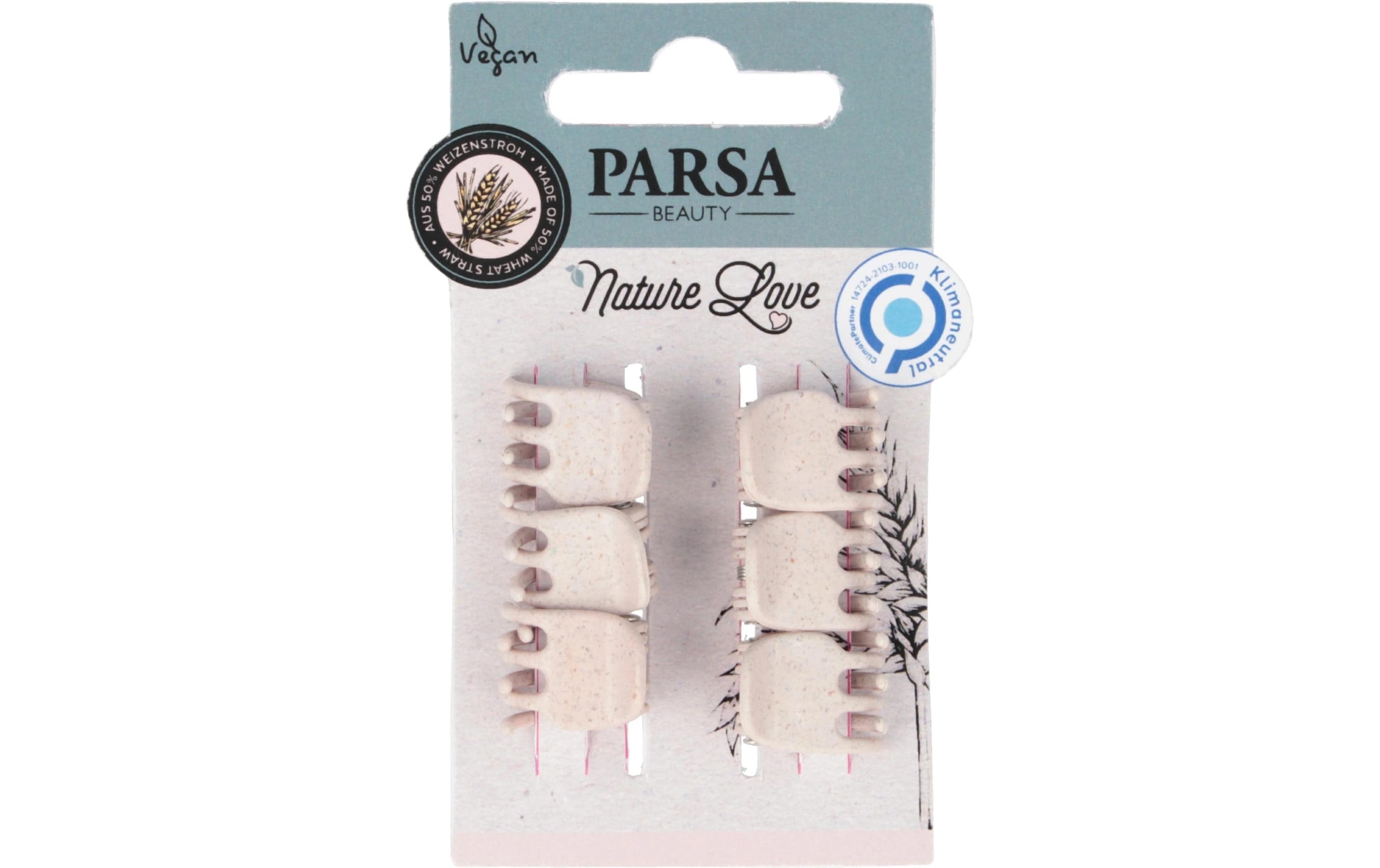 PARSA Nature Love Haarklammer, rosa Klein, 6 Stk., aus Weizenstroh
