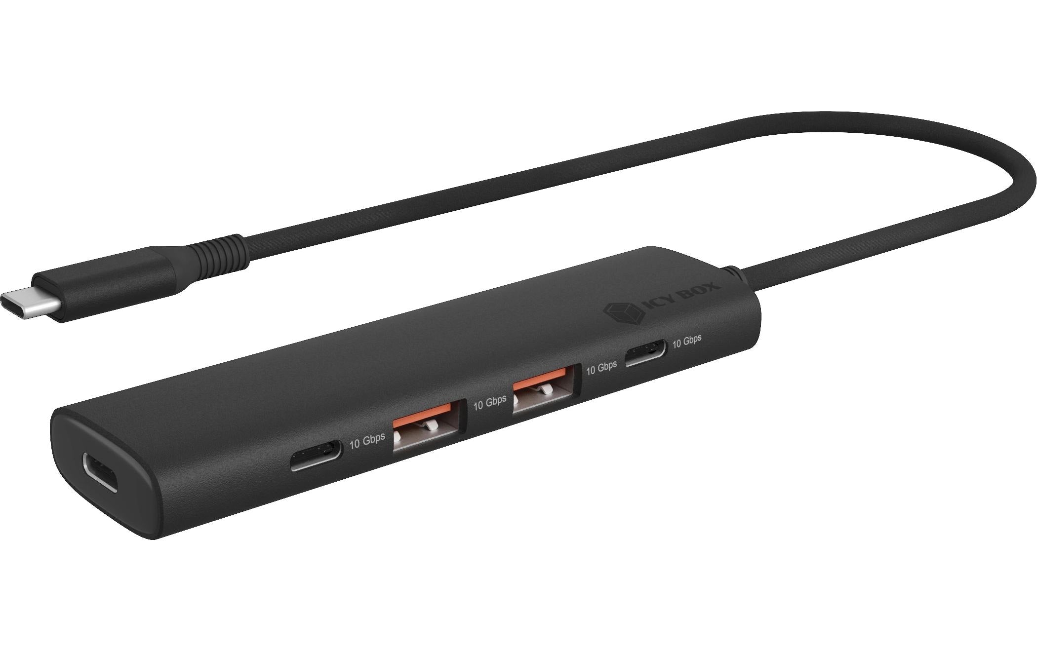 ICY BOX IB-HUB1437-CPD, 2xUSB3.2, 2xUSB-A mit integriertem 30-cm-Kabel, Power Deliver