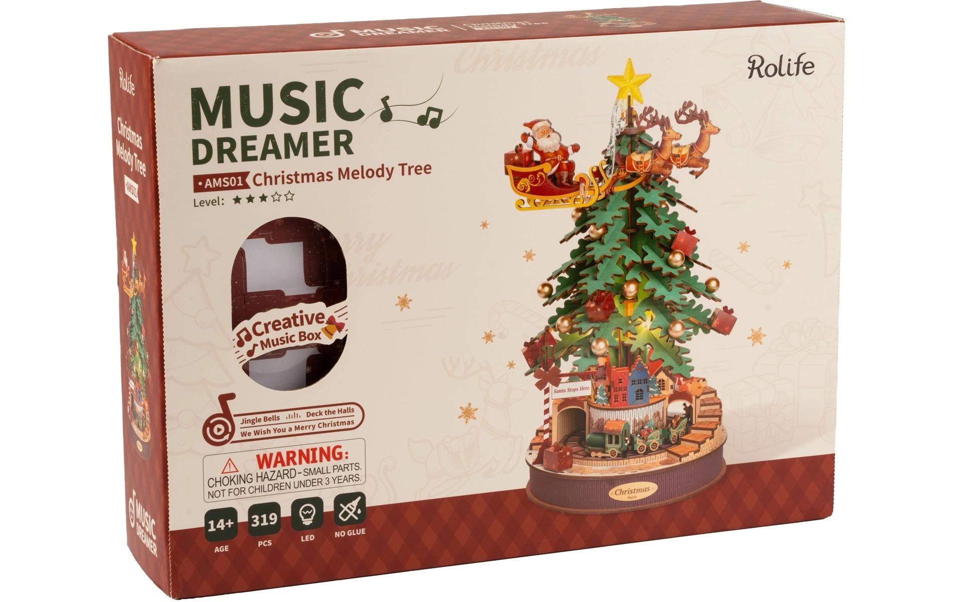RoboTime Weihnachtsmelodie-Baum Holzbausatz, inklusive LEDs
