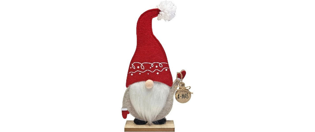 Dameco Wichtel auf Holzsockel Filz, Rot-Weiss, 14x4x27 cm