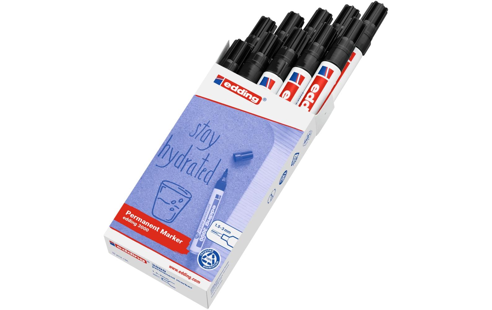 Edding Permanent Marker 3000, 10 er Pack schwarz, Strichbreite ca. 1.5-3 mm