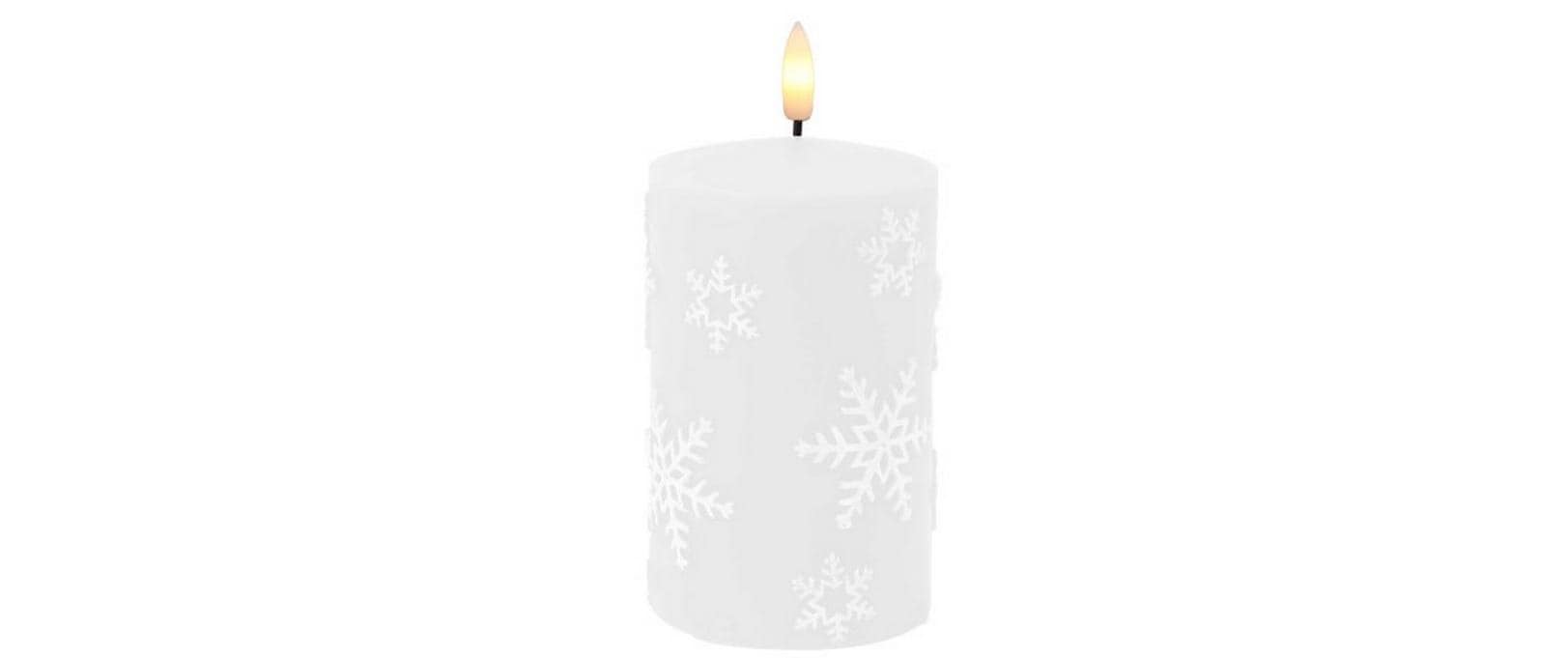 Dameco LED Kerze Schneeflocke 7.5x12.5cm LED ww, inkl. Timer 5/19h, exkl. 2x AA