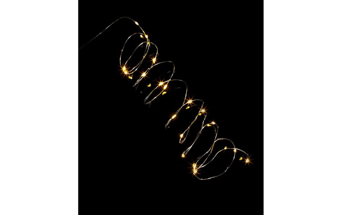 Dameco LED Micro Draht Lichterkette 190cm LED ww, inkl. Timer 6/18h, exkl. 3x AA
