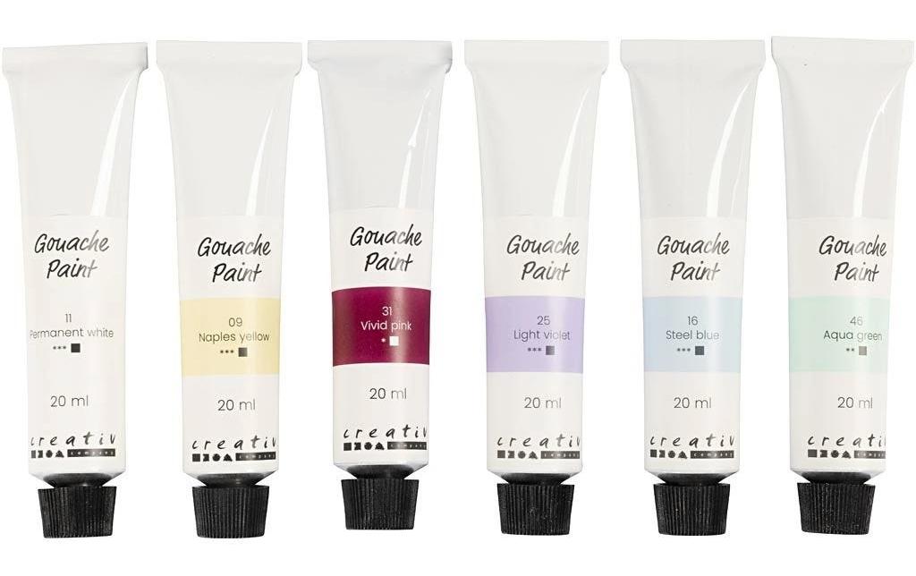 Creativ Company Wasserfarbe Gouache 6 x 20 ml, Pastel