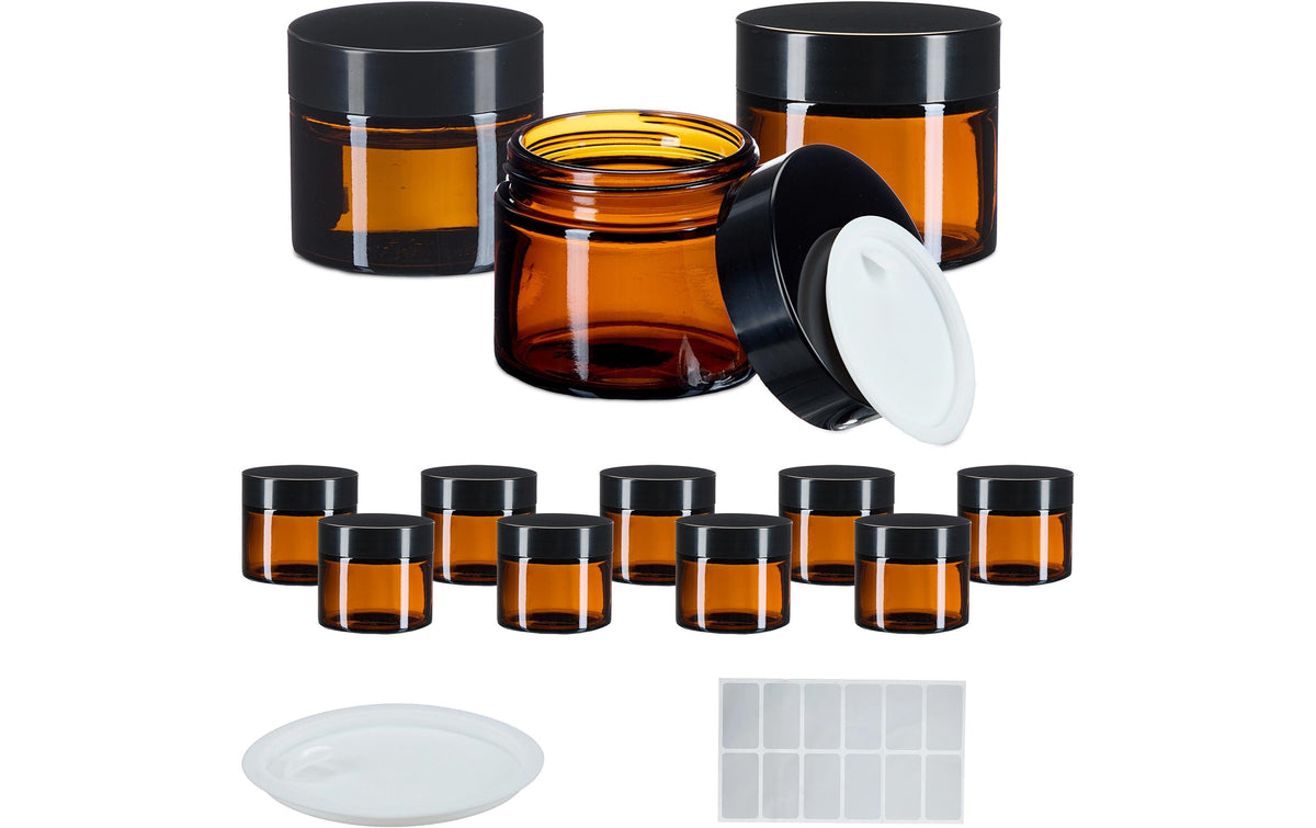 relaxdays Braunglas Salbentiegel 60 ml 12 Stück