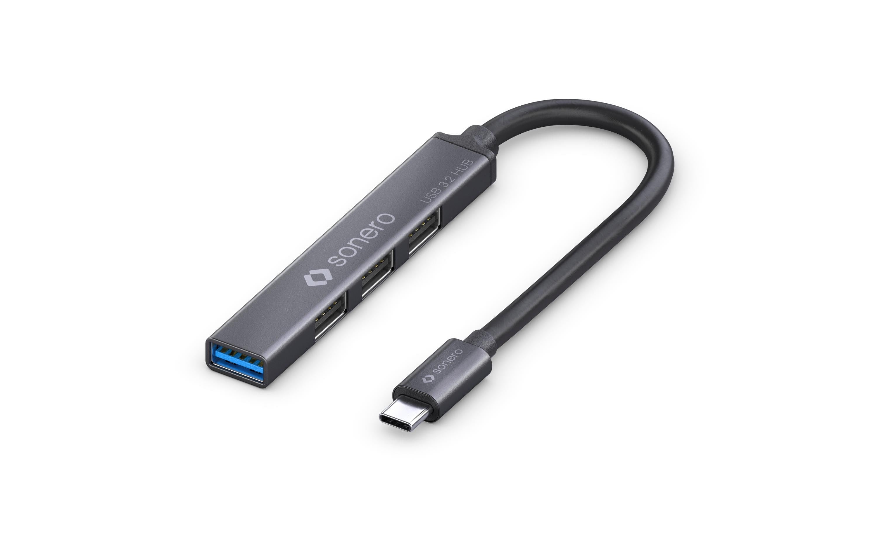 Sonero 4-Port Hub,1xUSB-C 3.2 Stecker,5Gbps 15 cm, Buchsen: 1xUSB-A 3.2, 3xUSB-A 2.0