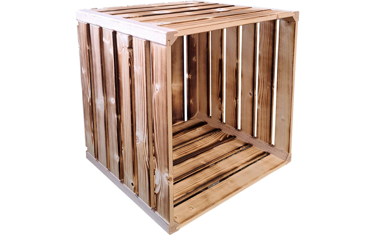 Holz Zollhaus Holzharasse geflammt 35x35x32 cm (HxLxB), Fichte/Tanne/Buche