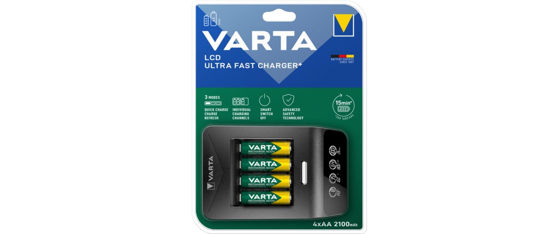 VARTA LCD Ultra Fast Charger+ inkl. 4x AA, 2100mAh