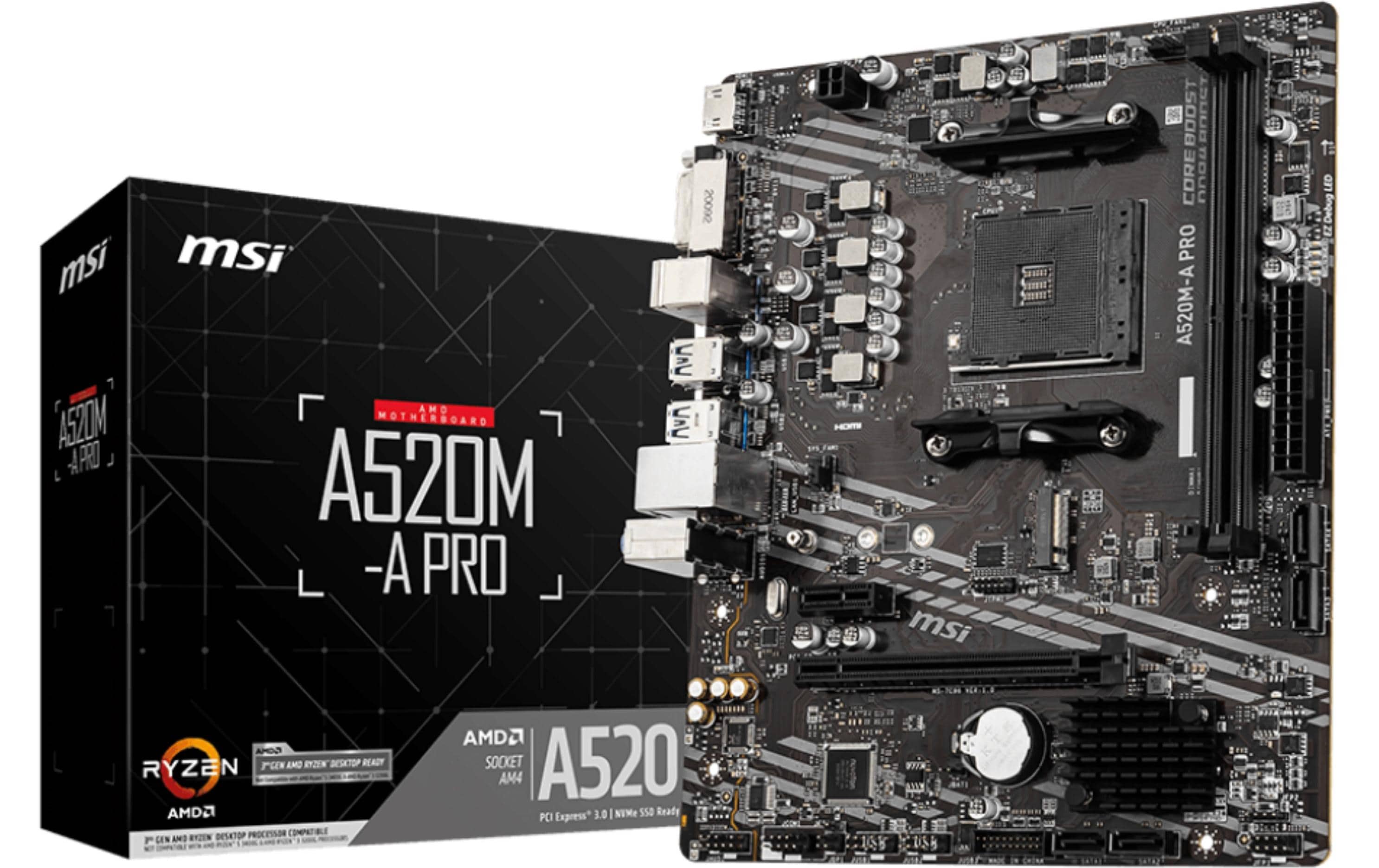 MSI A520M-A PRO, AM4, mATX AMD A620, 2x DDR4, PCIe 3.0, HDMI, DVI