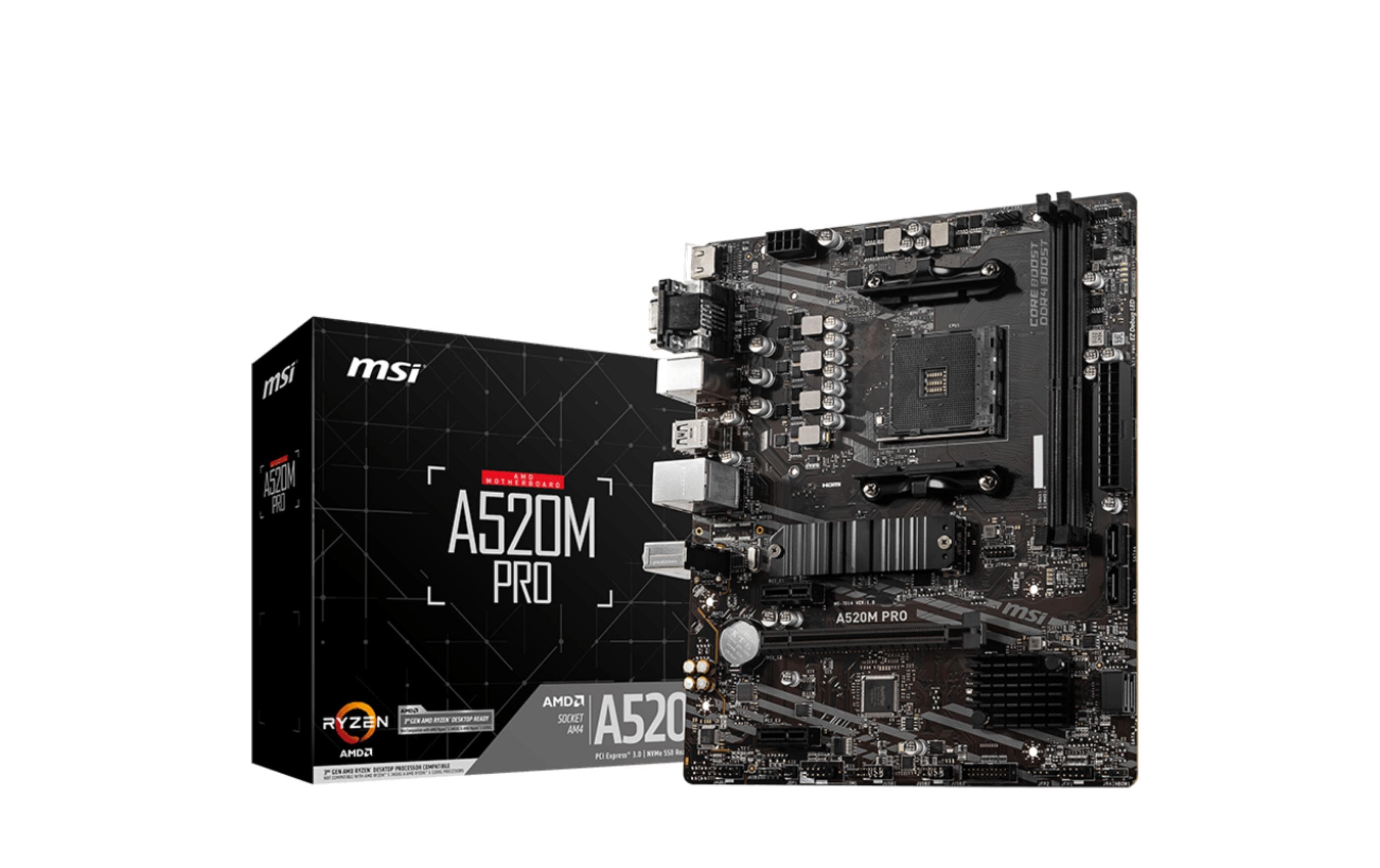 MSI A520M PRO, AM4, mATX AMD A620, 2x DDR4, PCIe 3.0, HDMI, DP, VGA