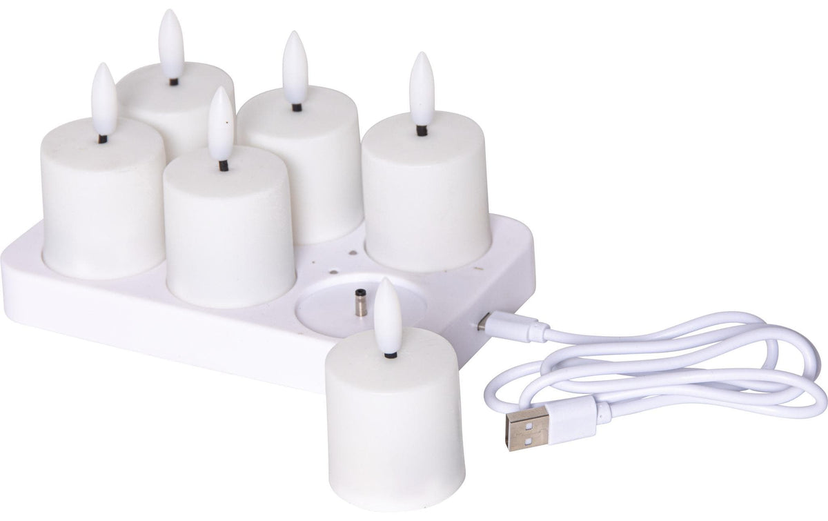 Star Trading LED Kerze 6 Pack Flamme Charge Indoor, Weiss, 8.50 cm Höhe, Timer