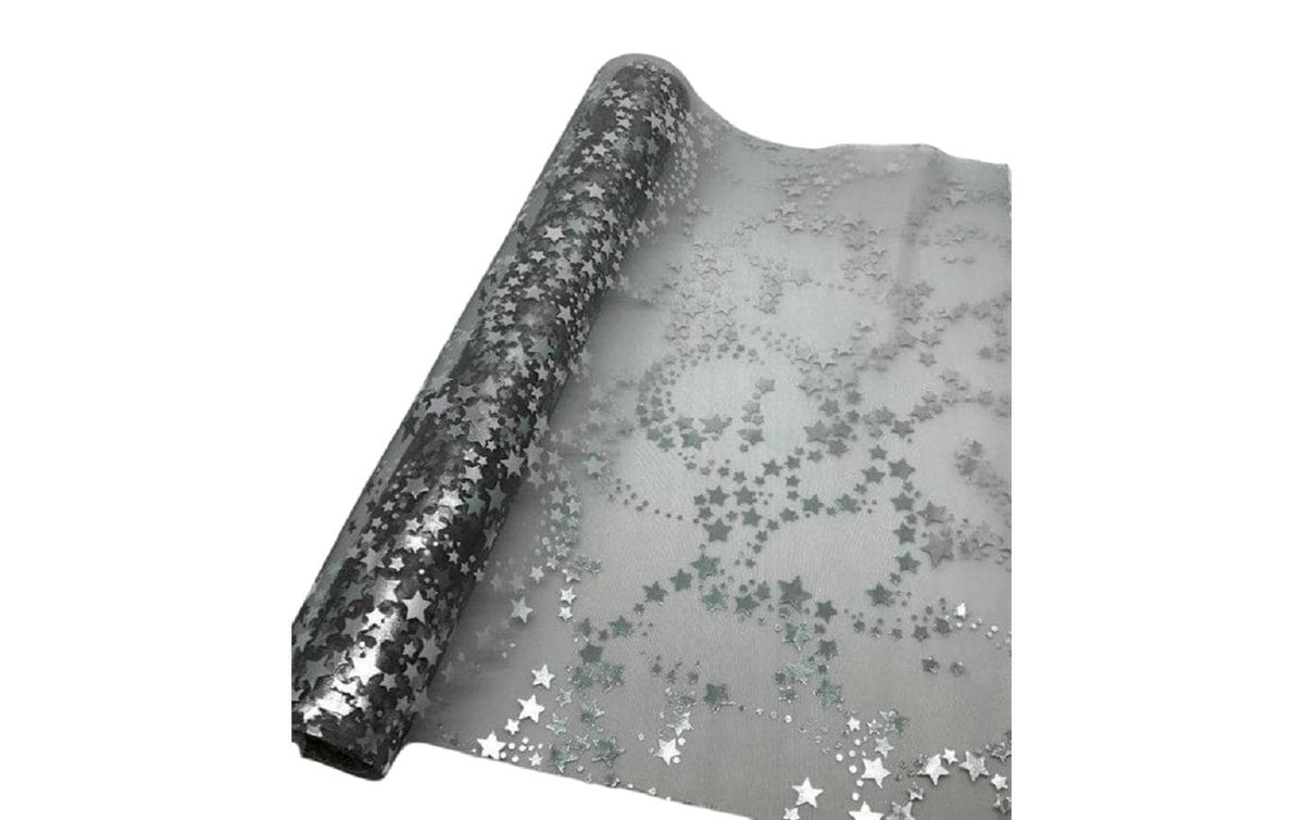 Dameco Dekostoff Organza Sterne, Silber Nylon, 36x300 cm