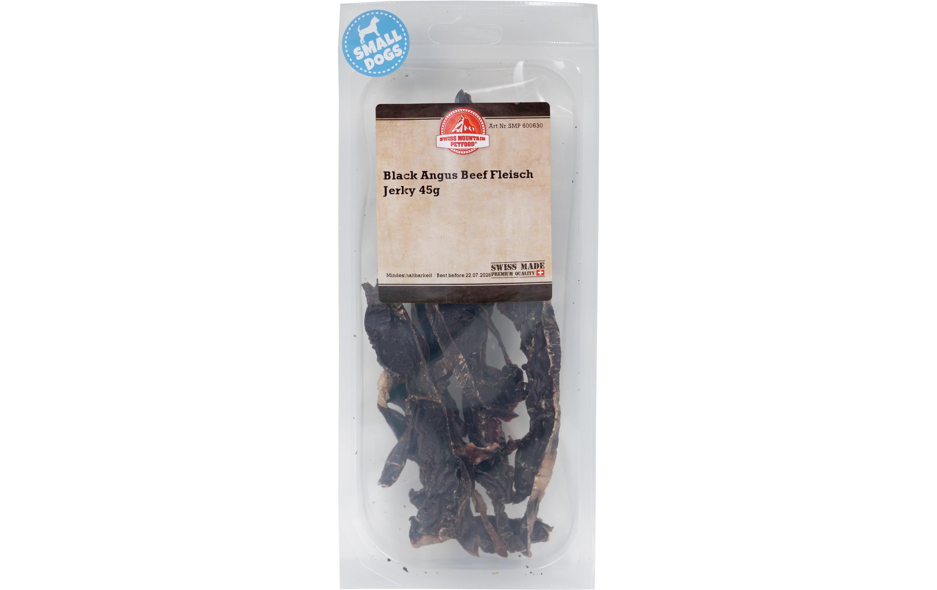 Swiss Mountain Black Ang. Beef Jerky 45g, Mini Linie Hunesnacks