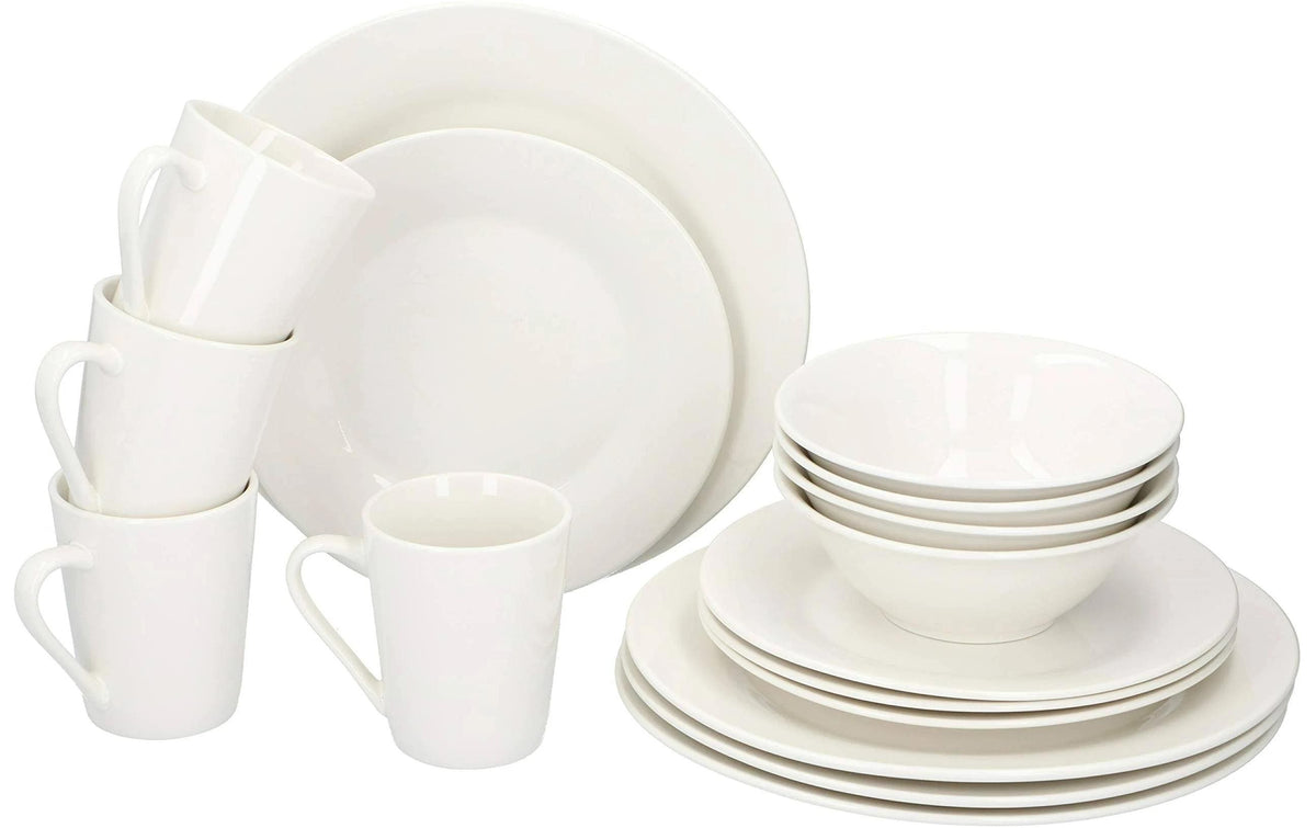 Alpina Geschirrset Weiss,16teilig Porzellan,Ø25,5cm/Ø20,5cm/Ø15,5cm/220ml