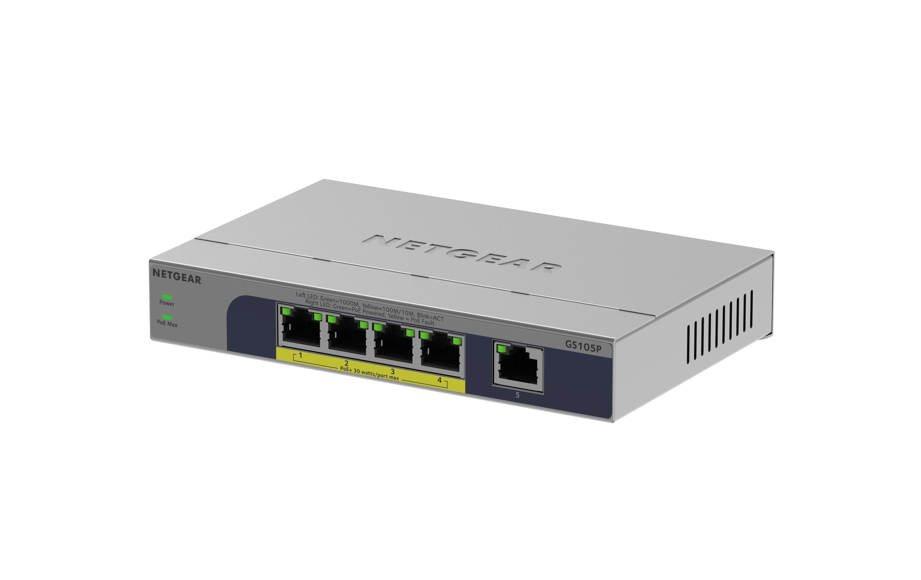 Netgear GS105P: 5 Port PoE Switch 5-Port Gigabit PoE+ Ethernet Switch
