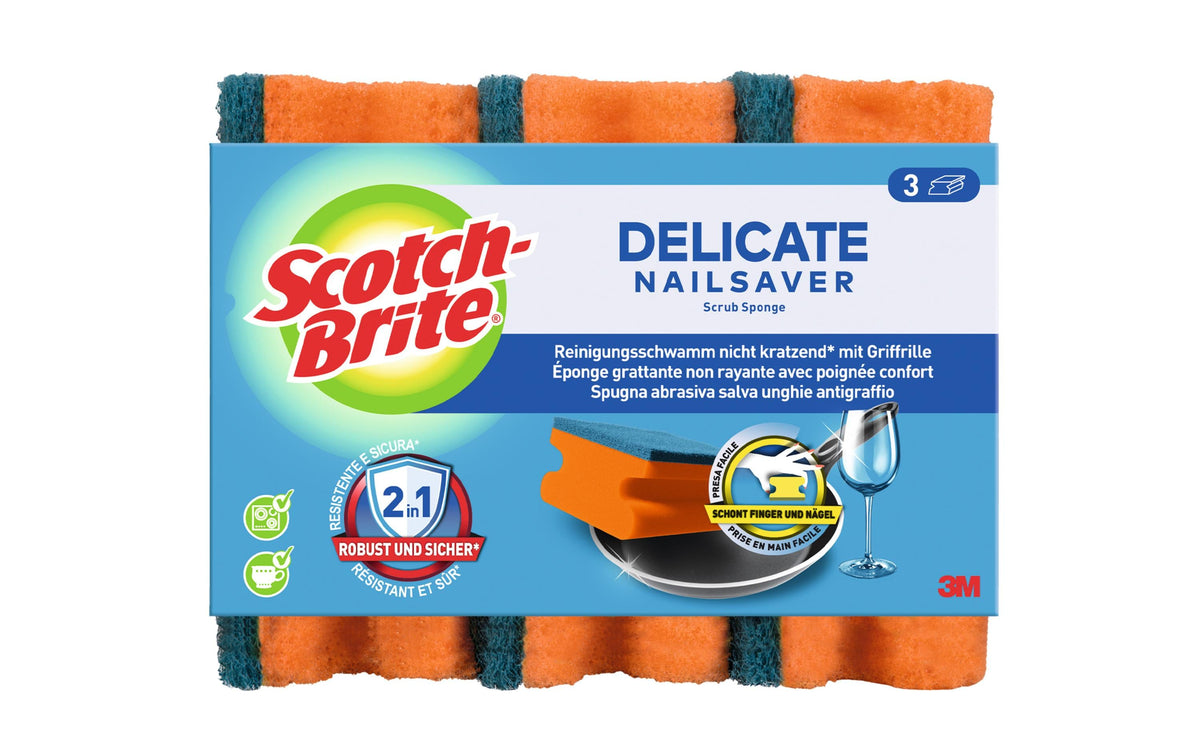 3M Scotch-Brite Schwamm Delicate Inhalt 3 Stück, nicht kratzend, Griffschwam