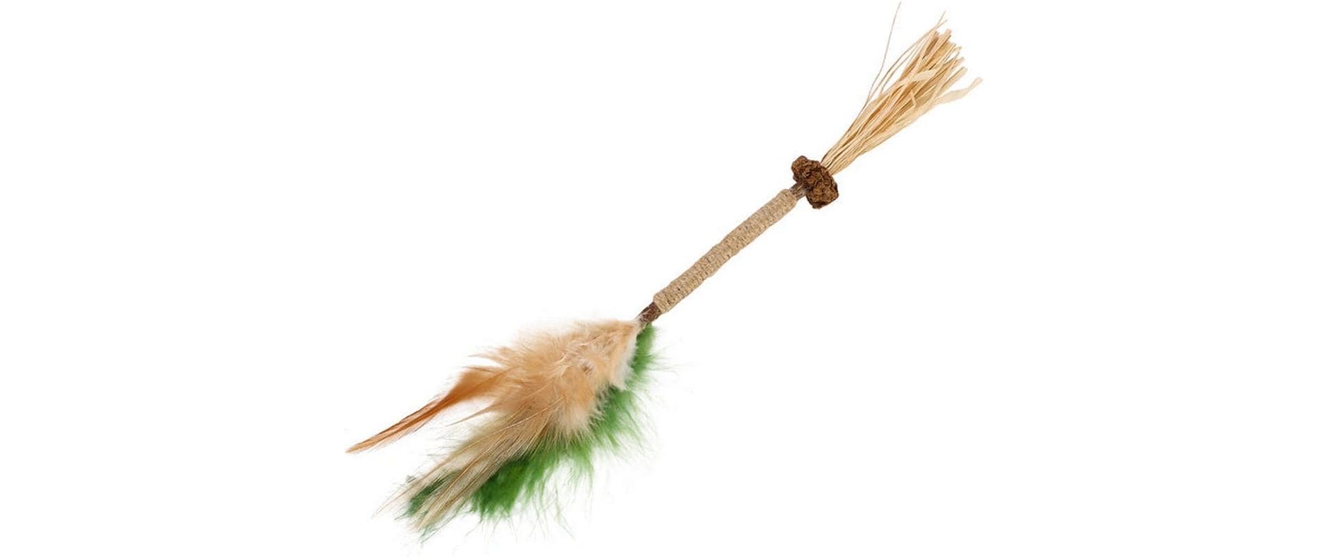 Wouapy Katzenspielzeug Stab mit Federn und Raphia, 27 x 1,5 cm
