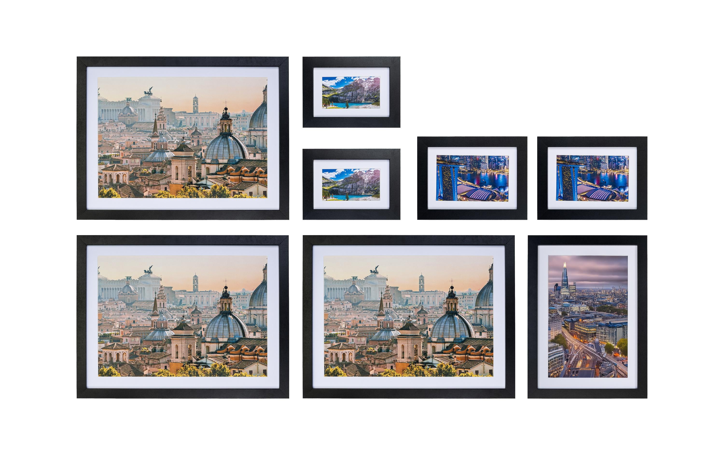 COCON Bilderrahmen Set à 8, schwarz MDF, Kunststoff Abdeckung