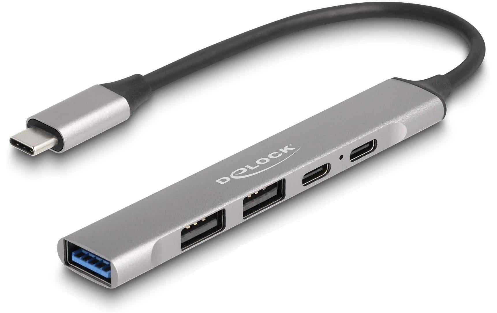 Delock USB-C Hub, Slim, 4 Port 2xUSB-C, 1xUSB-A 3.2, 2xUSB-A 2.0