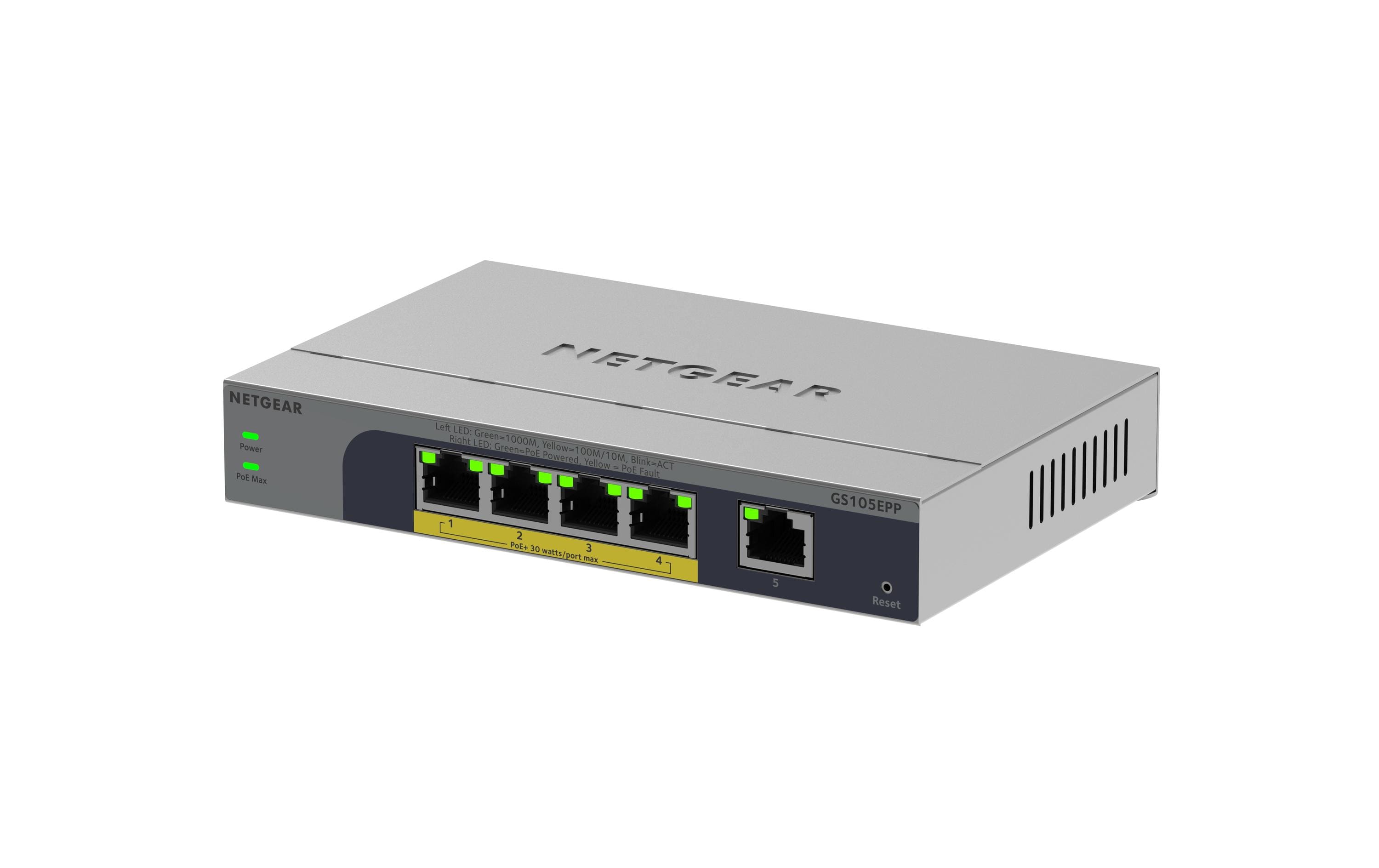 Netgear GS105EPP:5 Port Gigabit PoE+ Switch