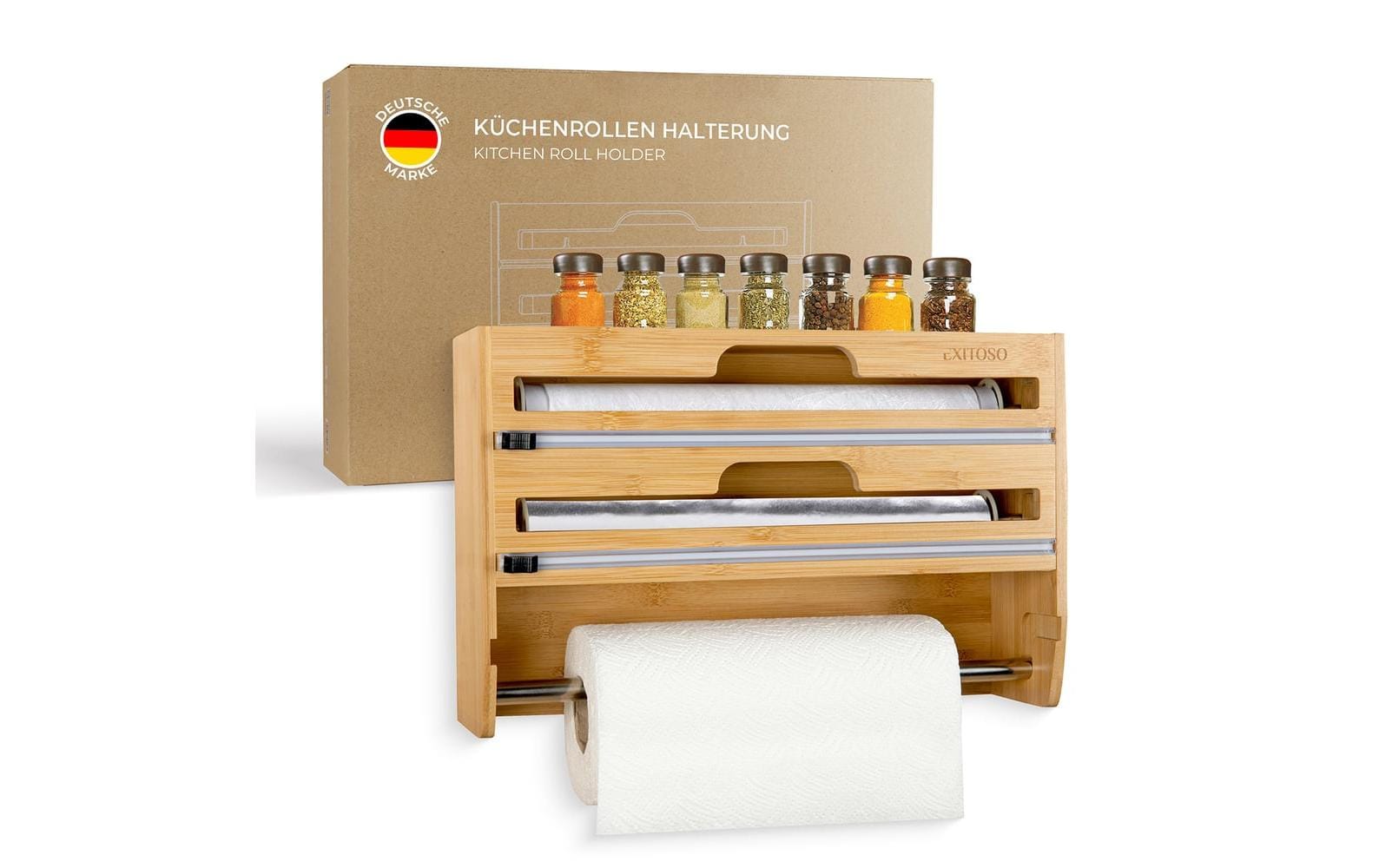 Exitoso Küchenpapierhalter Wand Bambus Rollenhalter, Küchenrollenhalter, Alufolie