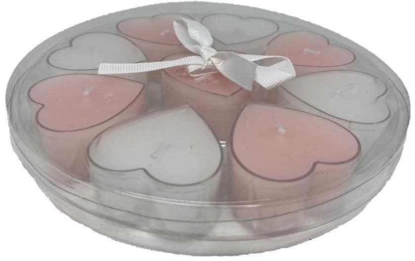 Dameco Teelichter Herzform, 9er Set Rosa und Weiss