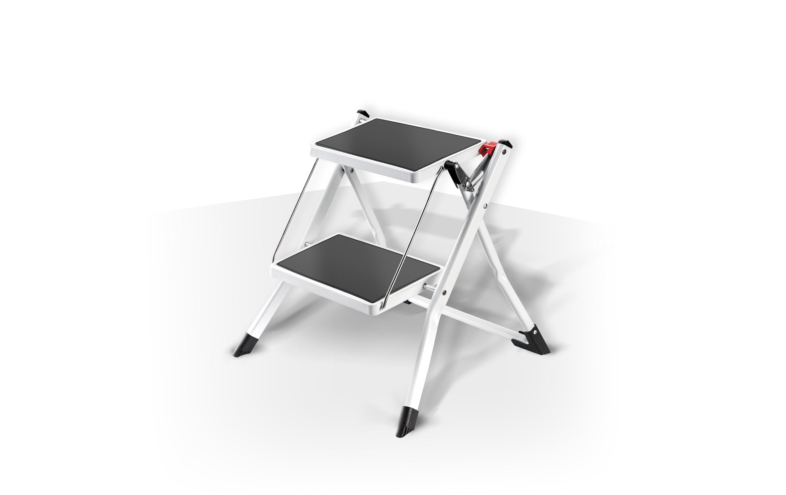 MSV Trittleiter 2 Stufen Klappbar schwarz-weiss, Stahl
