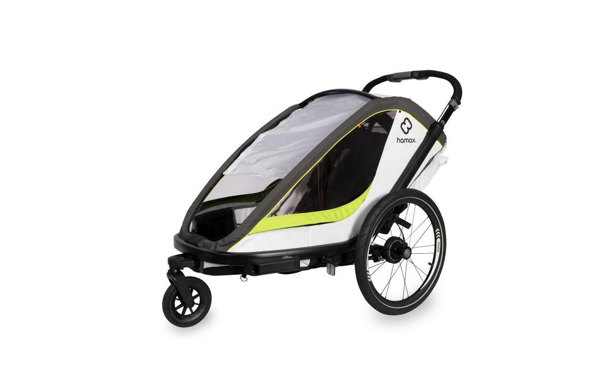 Hamax Breeze 400201, weiss/grün inkl. Fahrradarm & Kinderwagenrad