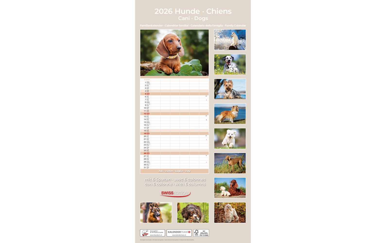 Familienplaner Hund 2026 24.5 x 51.5 cm
