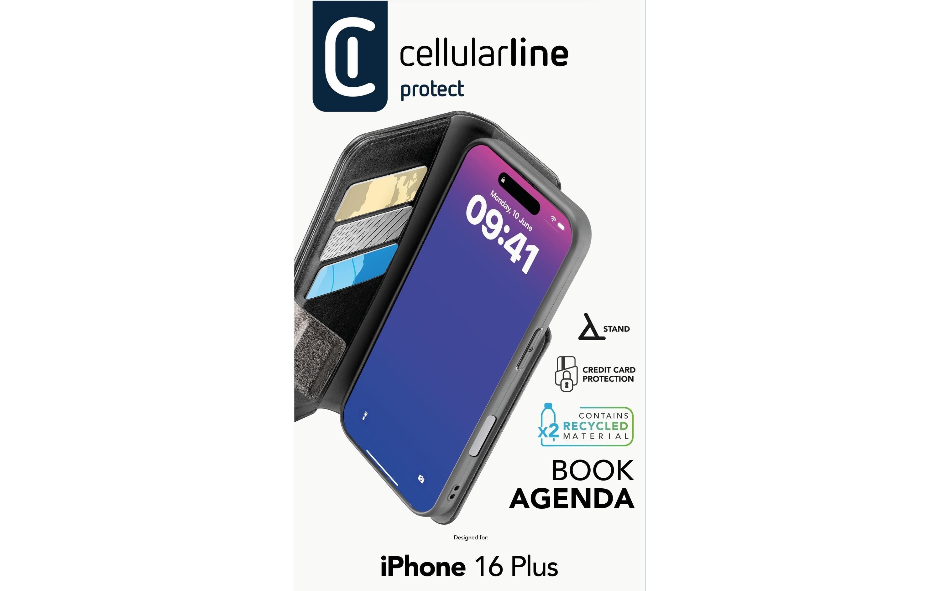 Cellular Book Agenda 2 Case iPhone 16 Plus, Black
