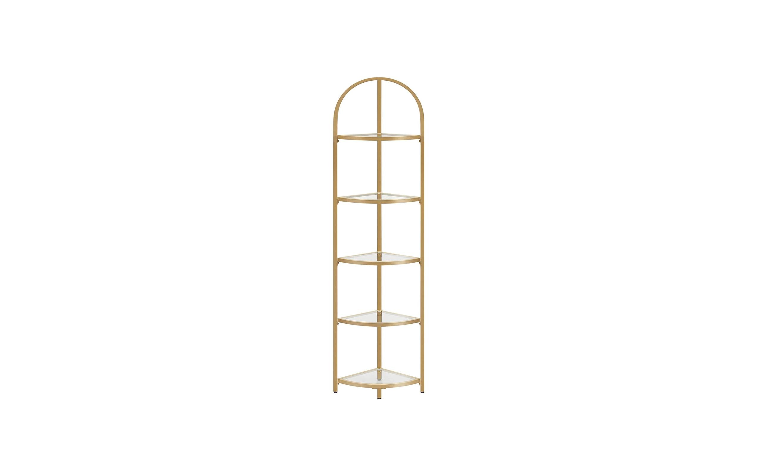 Vasagle Regal Gold mit 5 Glasablagen 29.5x29.5x163.2 cm, Eisen, Glas