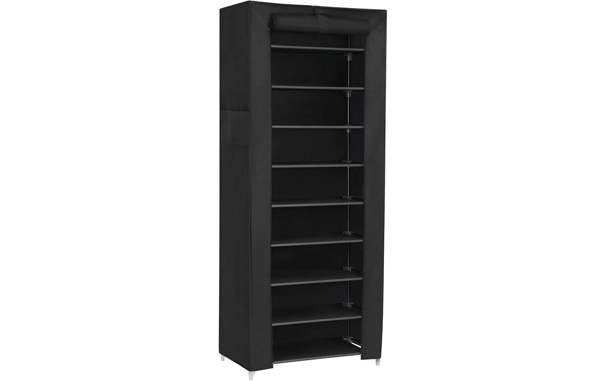 Songmics Schuhgestell Schwarz, 9 Ablagen 58x28x162 cm, Stahl, Vlies, Kunststoff