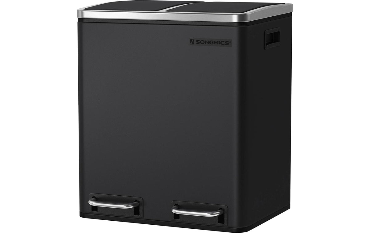 Songmics Treteimer 2x15 Liter, Schwarz 30 Liter, 41x36x47 cm, Stahl, Kunststoff