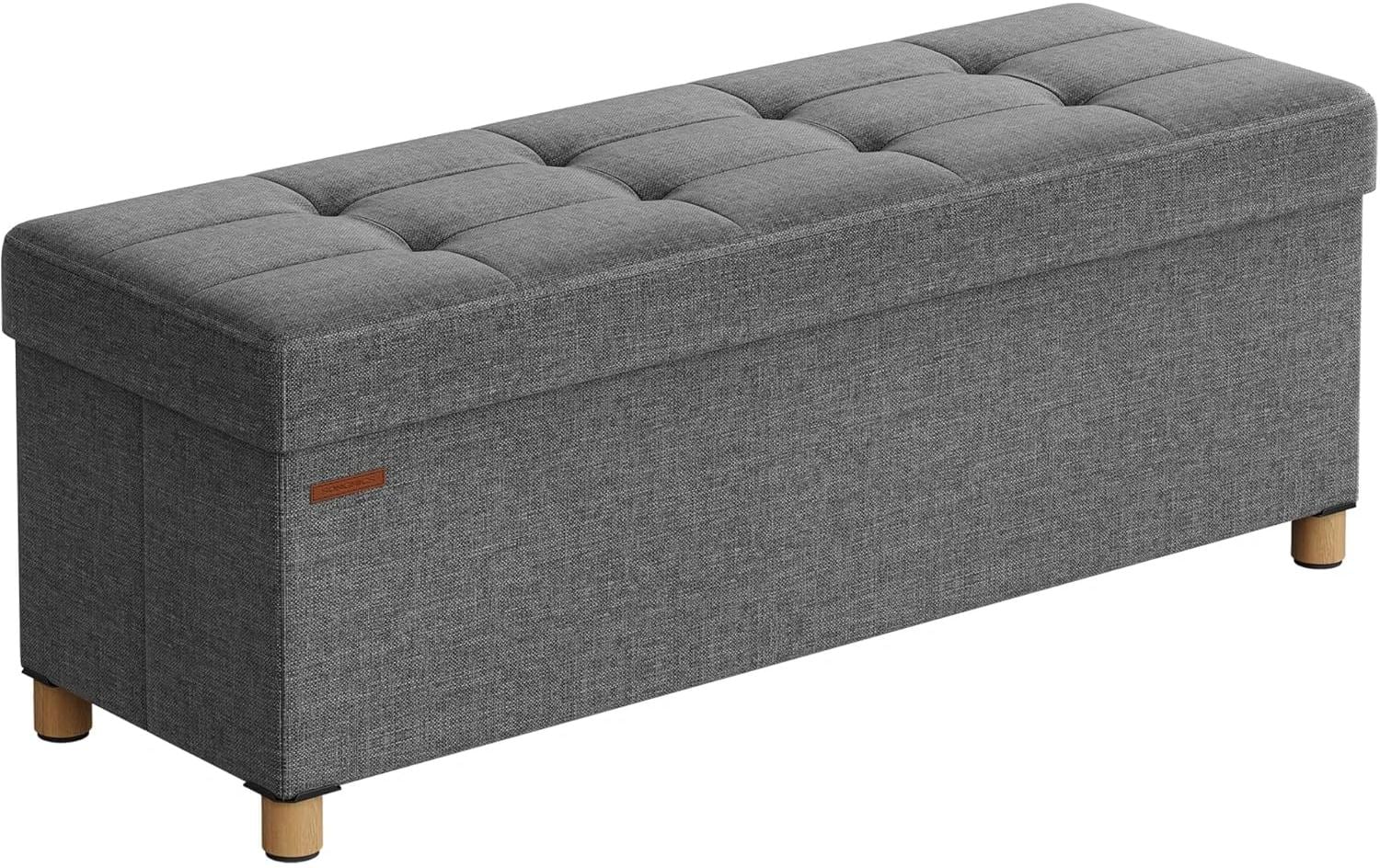Songmics Sitztruhe Ottomane, 110x38x40 cm Dunkelgrau, MDF, Schaumstoff
