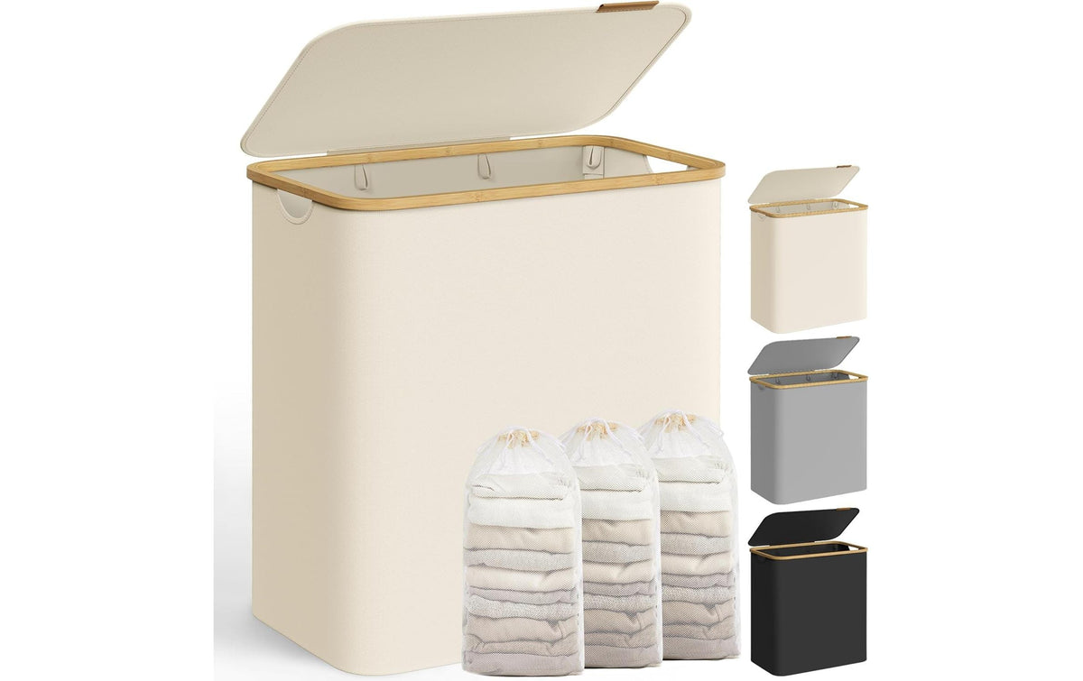 Songmics, Wäschekorb 150 l, Beige 60x38.5x70.5 cm (LxBxH), Traglast 20kg