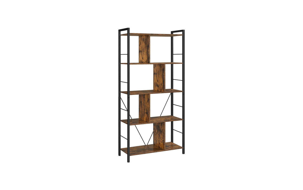 Vasagle Bücherregal, 5 Regalflächen, Braun- Schwarz, 150x74x3 cm, Sperrholz, Stahl