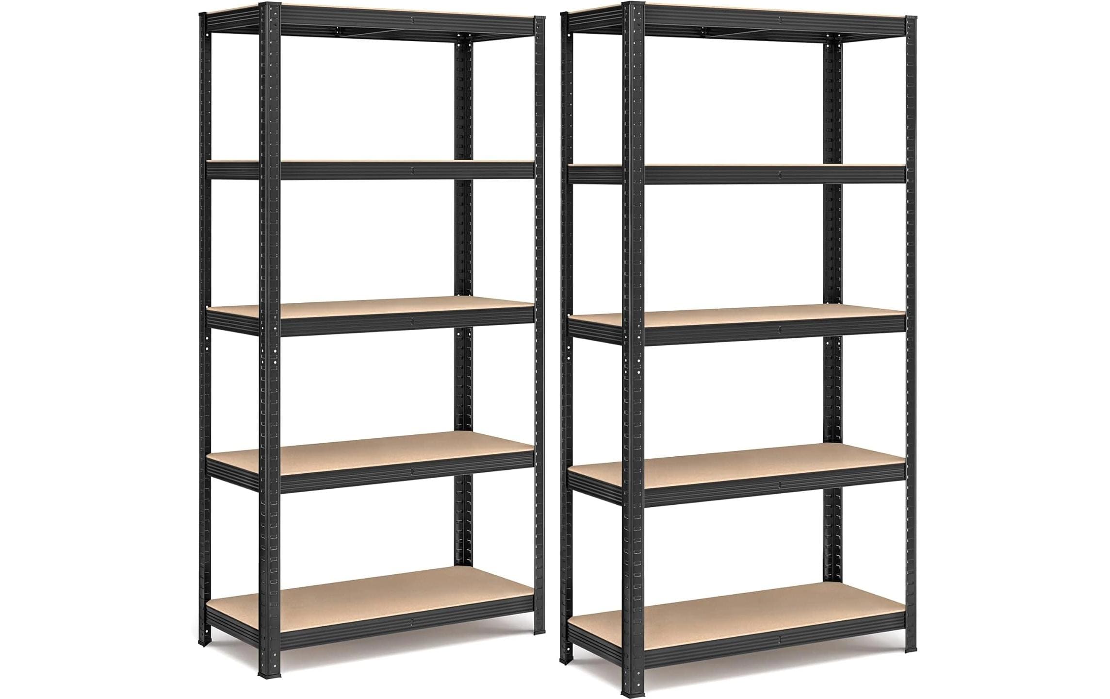 Songmics Regal, 2 Stück, Schwarz-Braun 5 Ablagen, 90x40x180 cm (LxBxH),Stahl, Holz