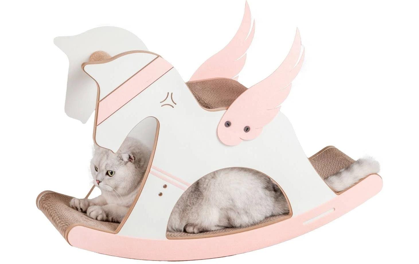 CanadianCat Einhorn-Wippe Kratzbrett, rosa, weiss, 74x26x50cm