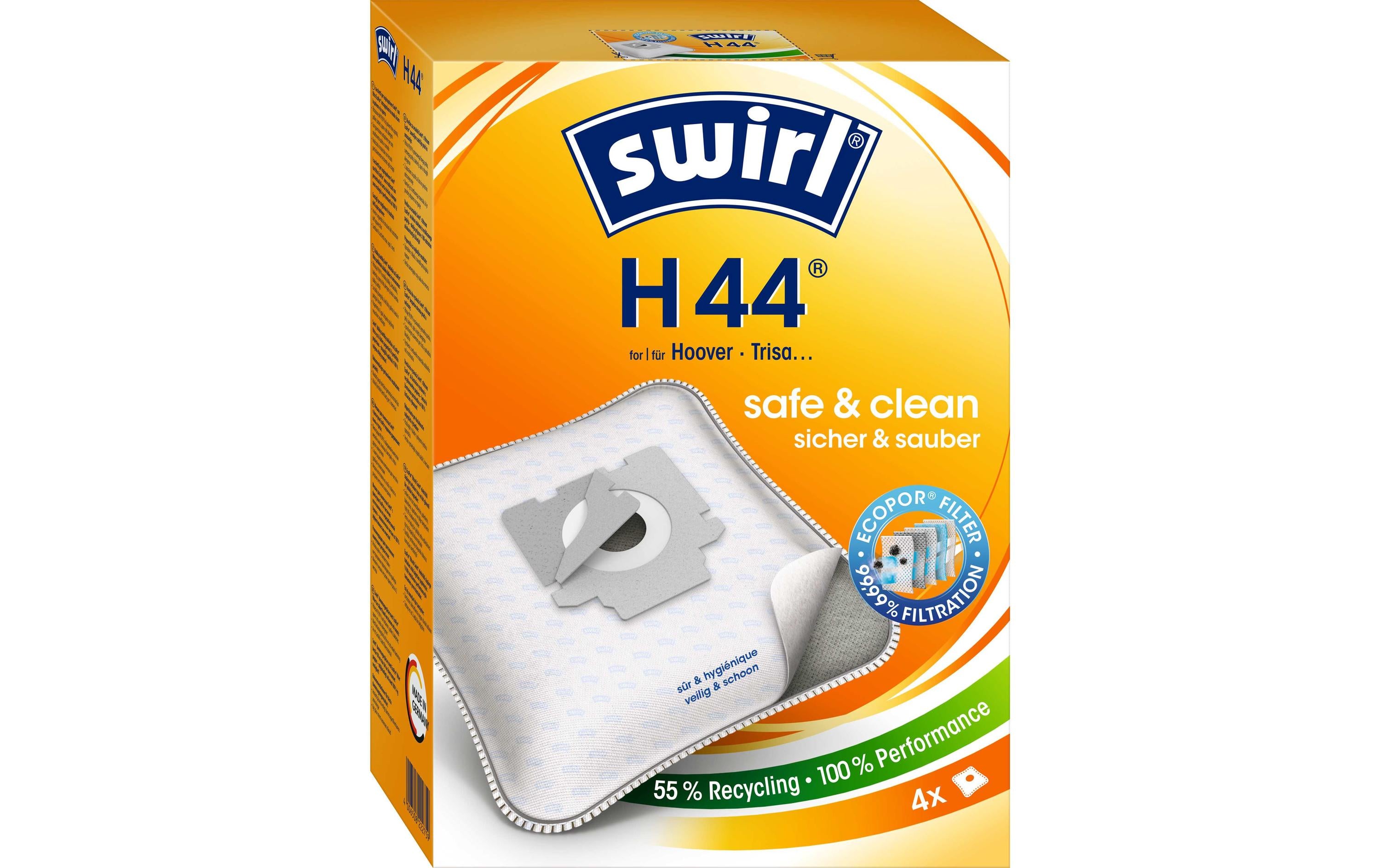 Swirl Staubfilterbeutel MicroPor H44 4 Stk, für Modelle Telios Extra von Hoover