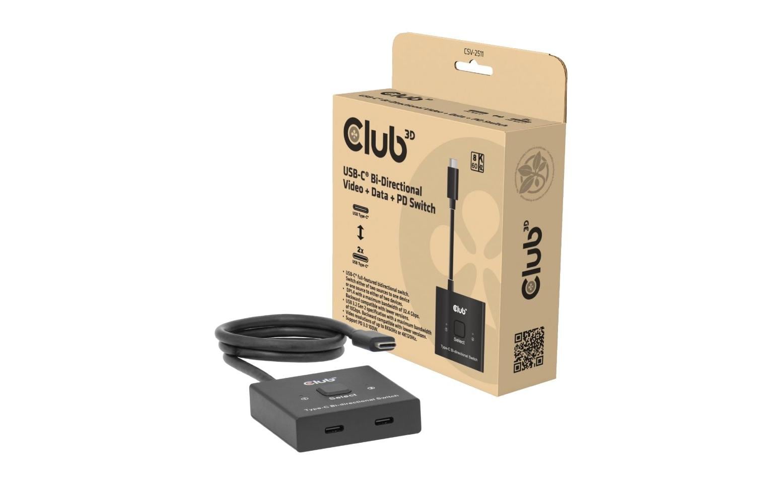 Club 3D,Switch USB-C Bidirektionaler Video + Daten + PD Switch