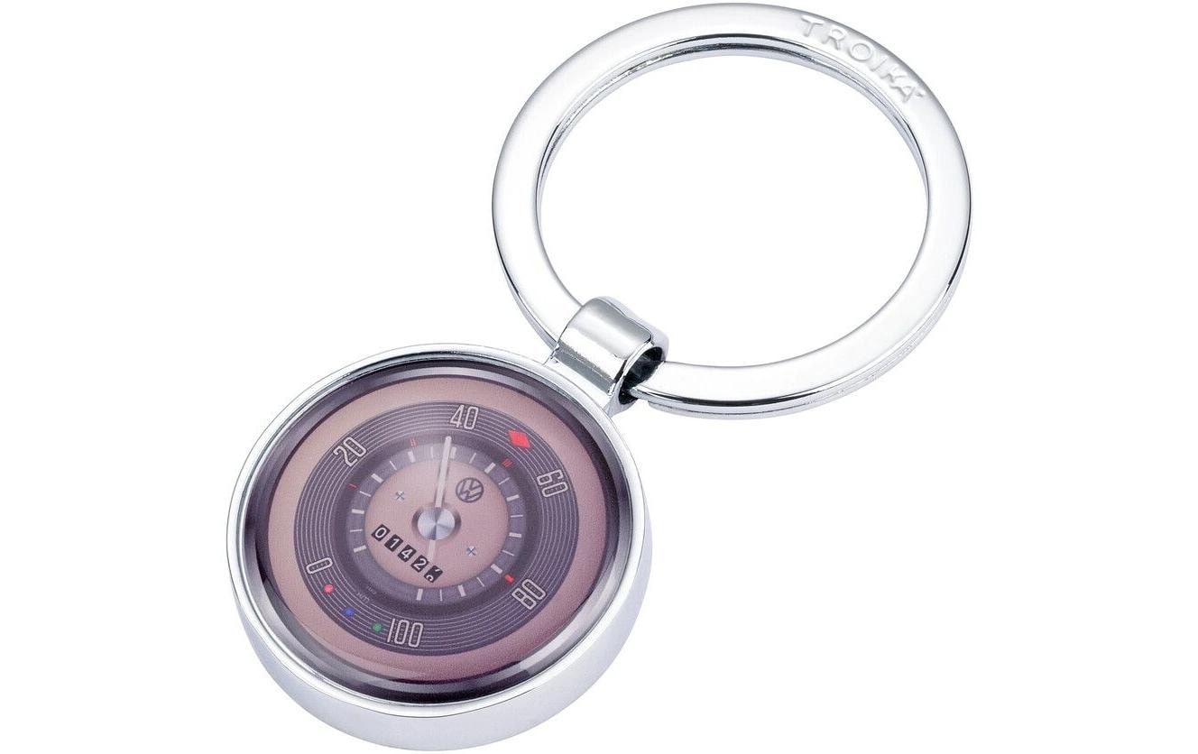 TROIKA Schlüsselanhänger VW Retro Tacho Rund, silber / farbig