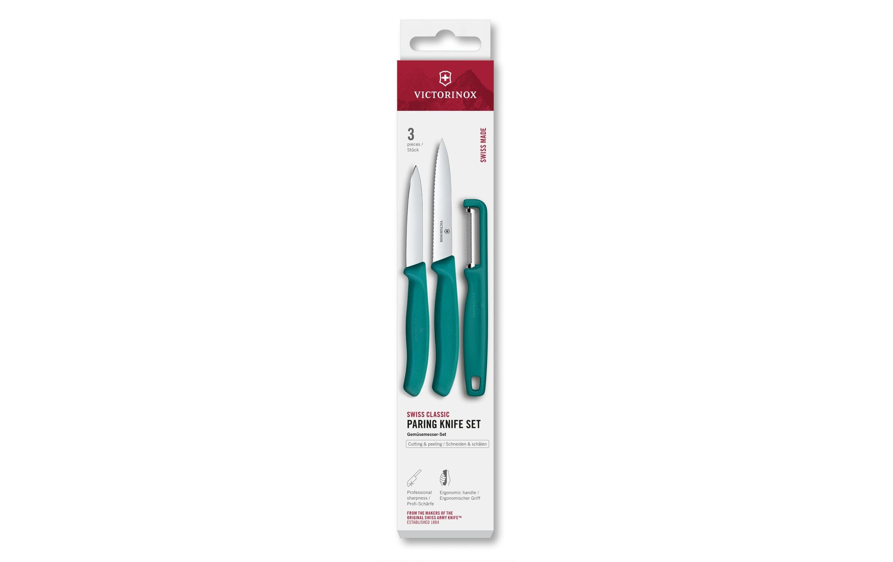 Victorinox Classic Gemüsemesser Set grün Set 3tlg, Schäler+ Gemüsemesser 8+10cm
