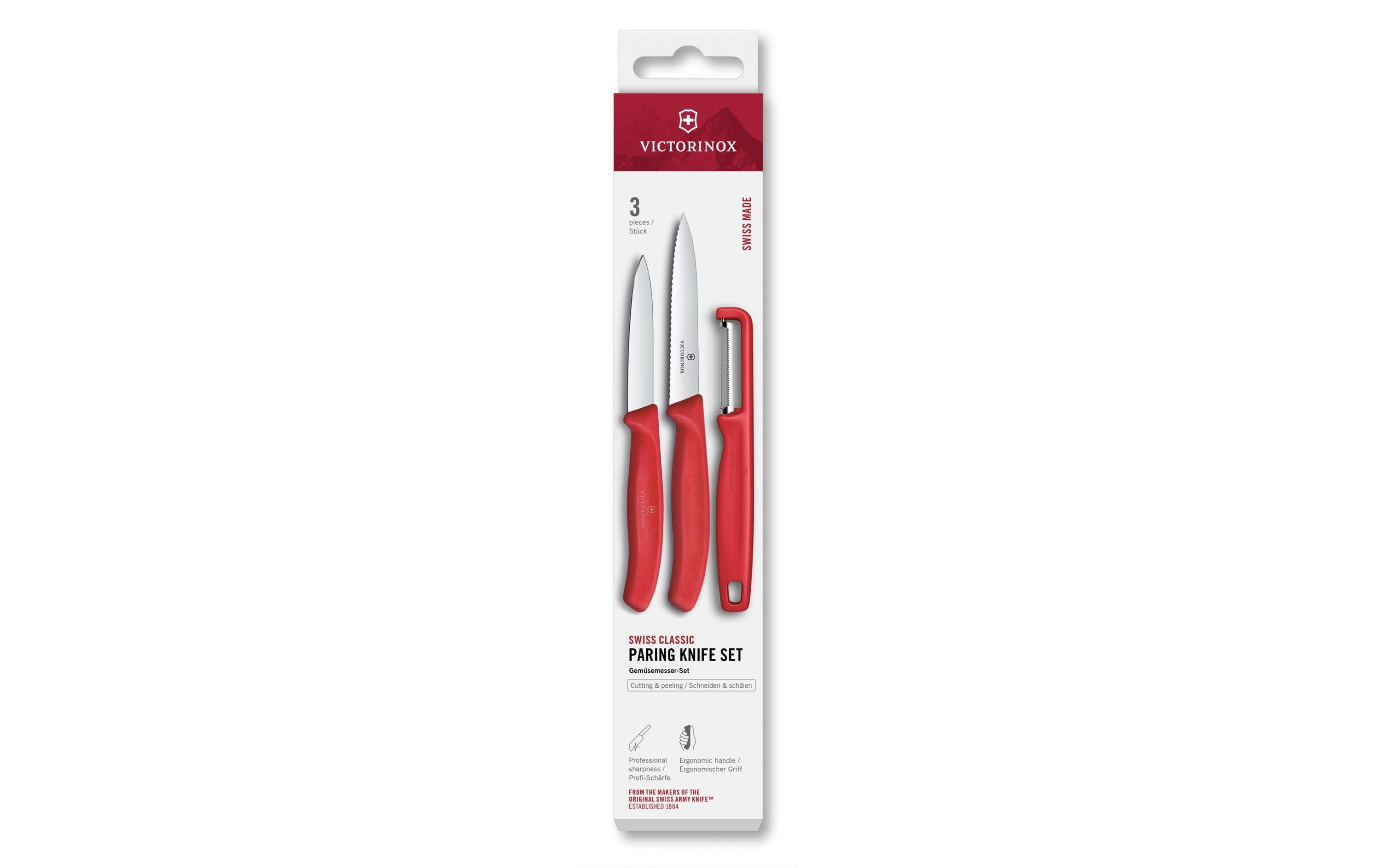 Victorinox Classic Gemüsemesser Set rot Set 3tlg, Schäler+ Gemüsemesser 8+10cm