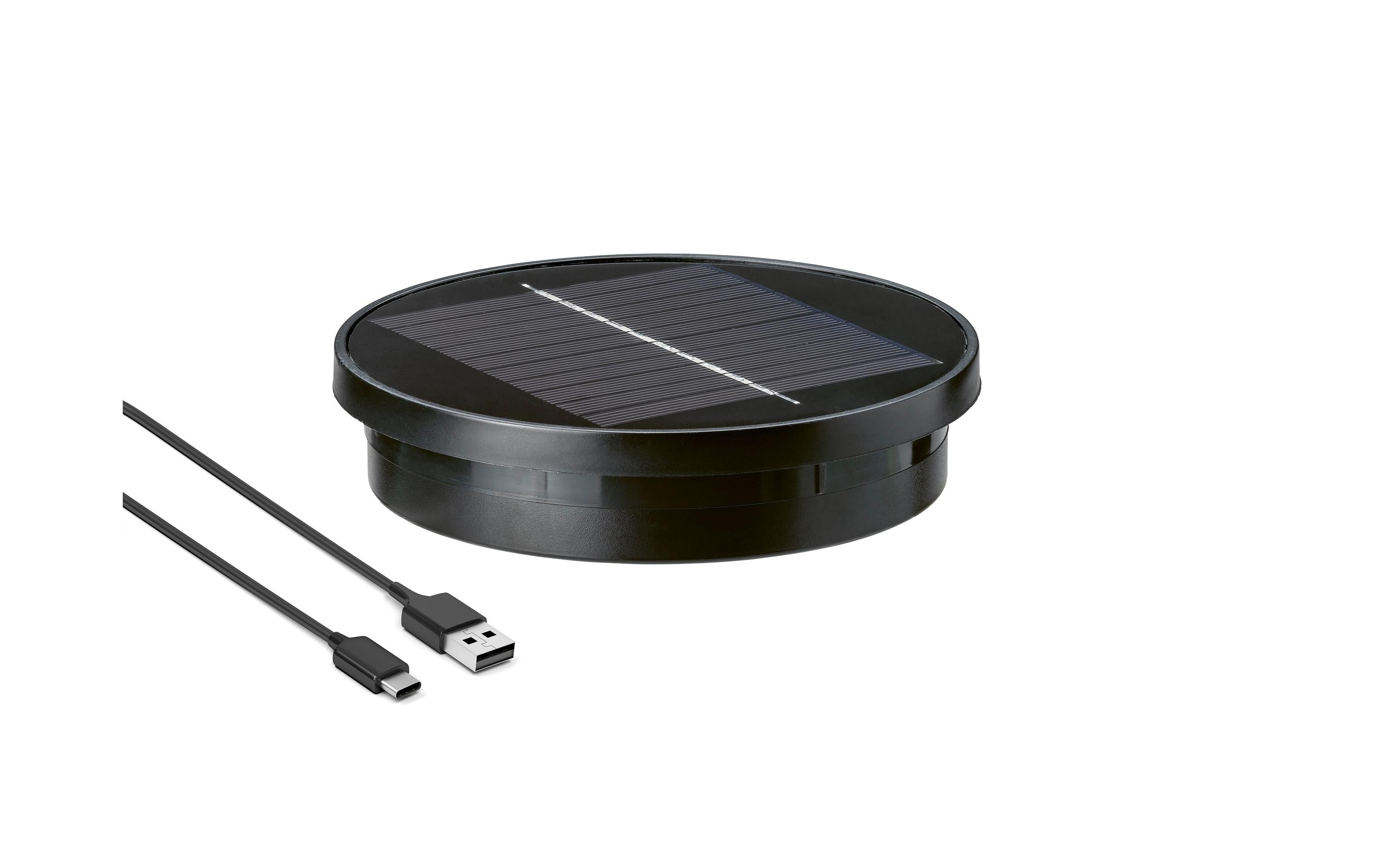 STT Solar-Panel USB Ersatz rund Schwarz, 1500 MAH, 2x LED-Lichfarben