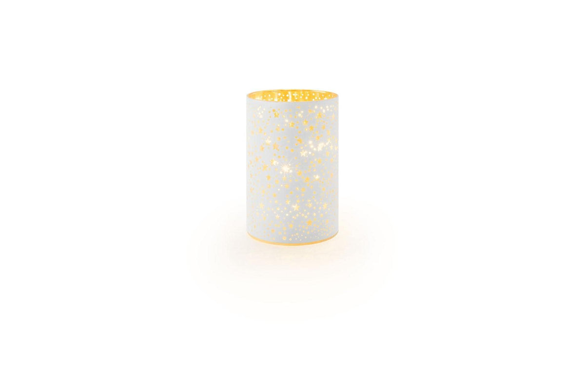 STT Windlicht Stars weiss S 10LED, ww, D9 x H14cm, Timer 6/18
