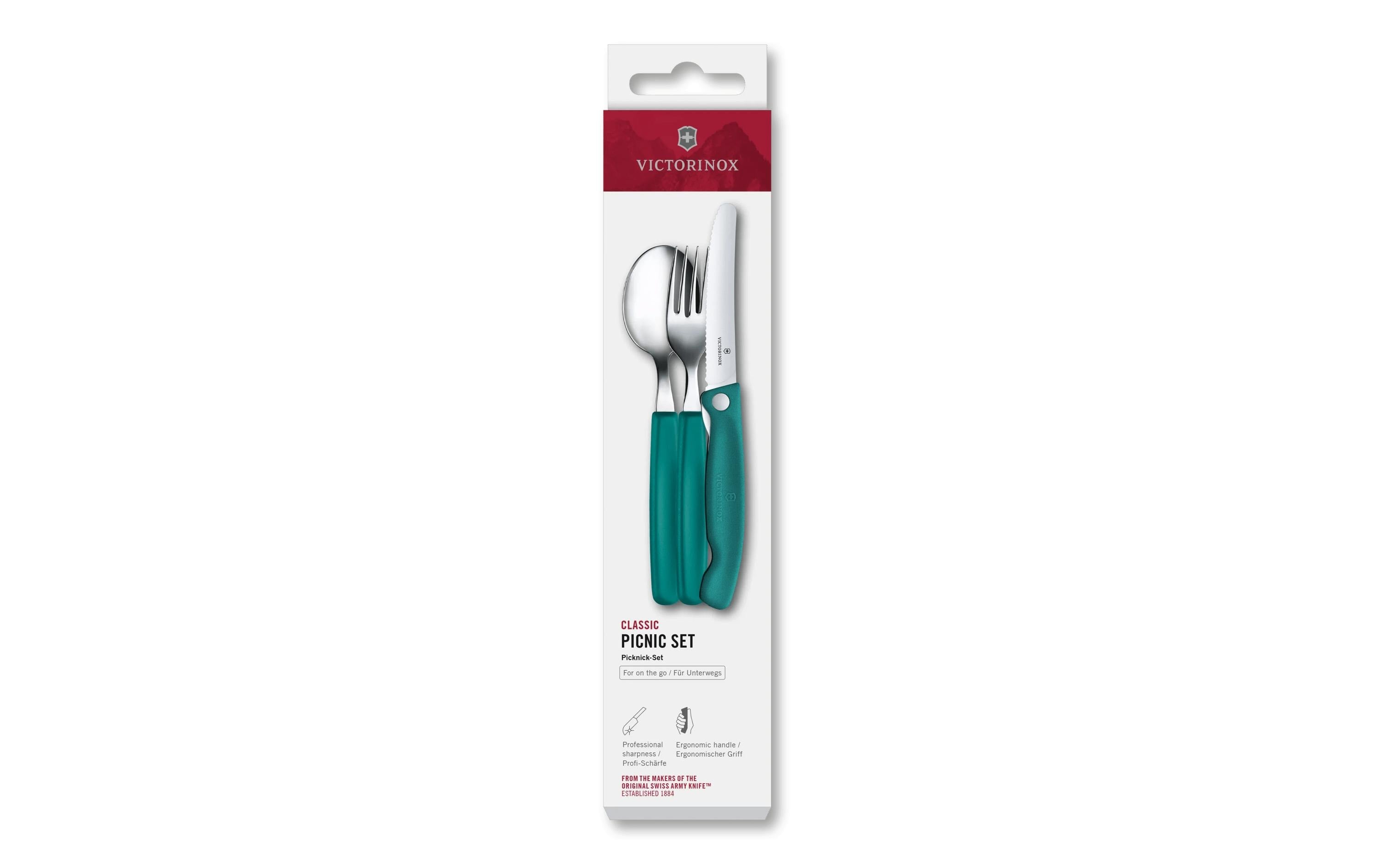 Victorinox Classic Picknick Set grün Set 3tlg, Tafelgabel/löffel+ Picknickmesser