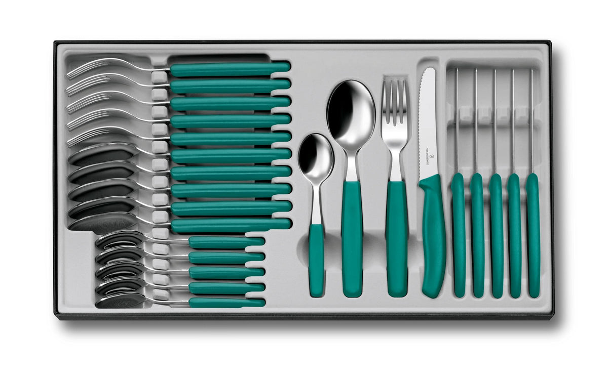 Victorinox Classic Tafelbesteckset 24 grün 24tlg, Gabel, Messer, Löffel, Teelöffel